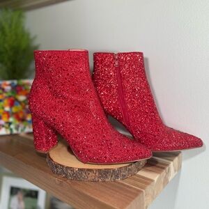 Betsey Johnson Sparkling Red Booties 7.5